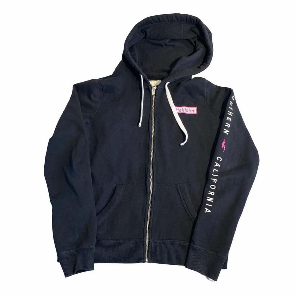 Hollister Full Zip Hoodie Size M Black Graphic Sleeve